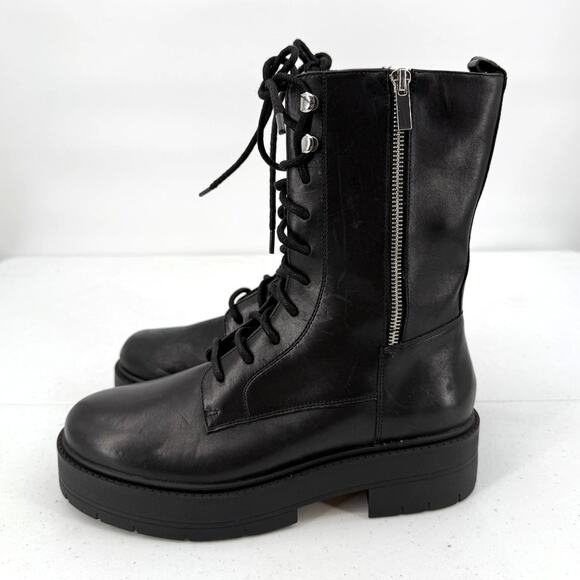 NEW Geox D Spheric EC7 Leather Zippered Biker Mid Boots Black Size 9 - Picture 3 of 11
